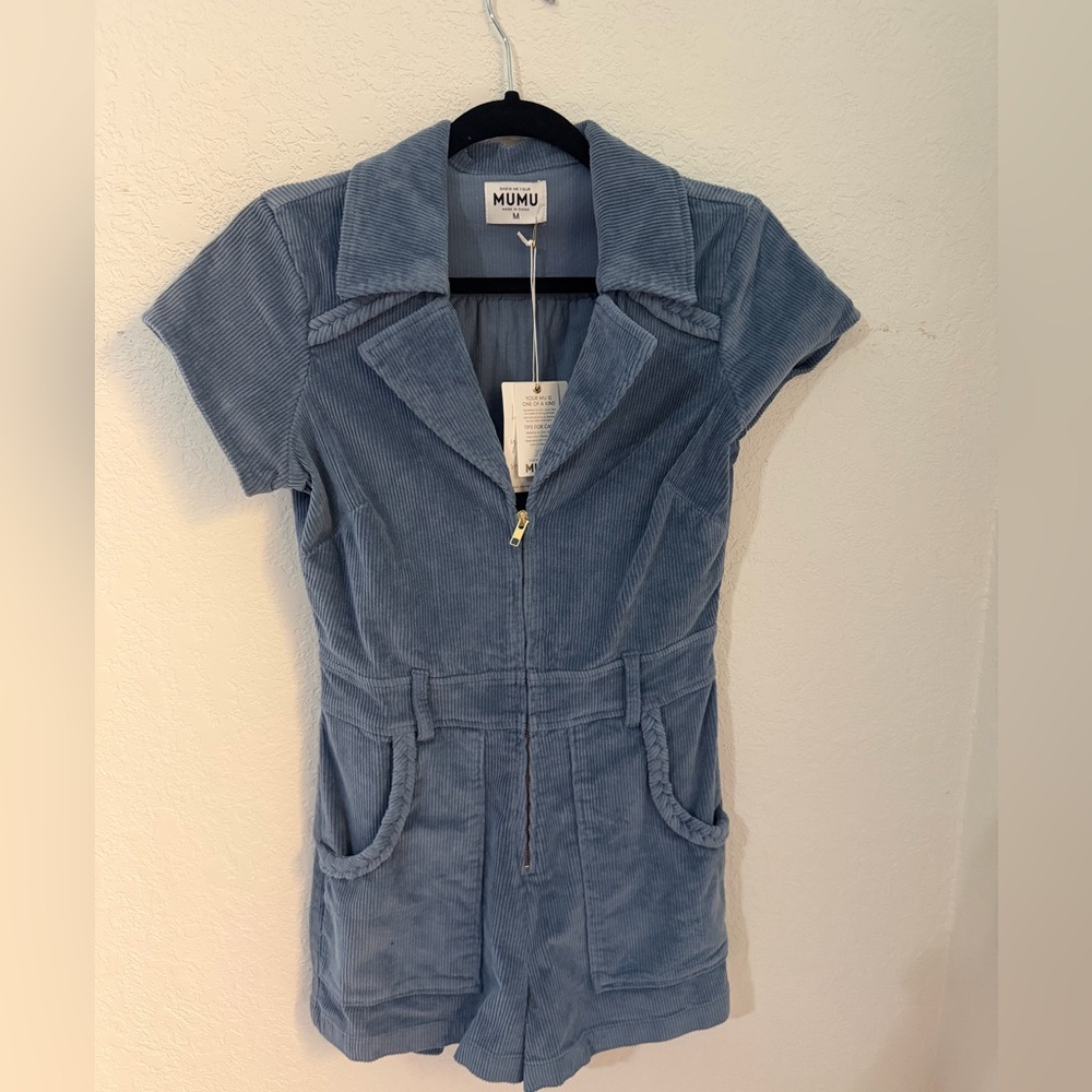 Corduroy slate blue romper
